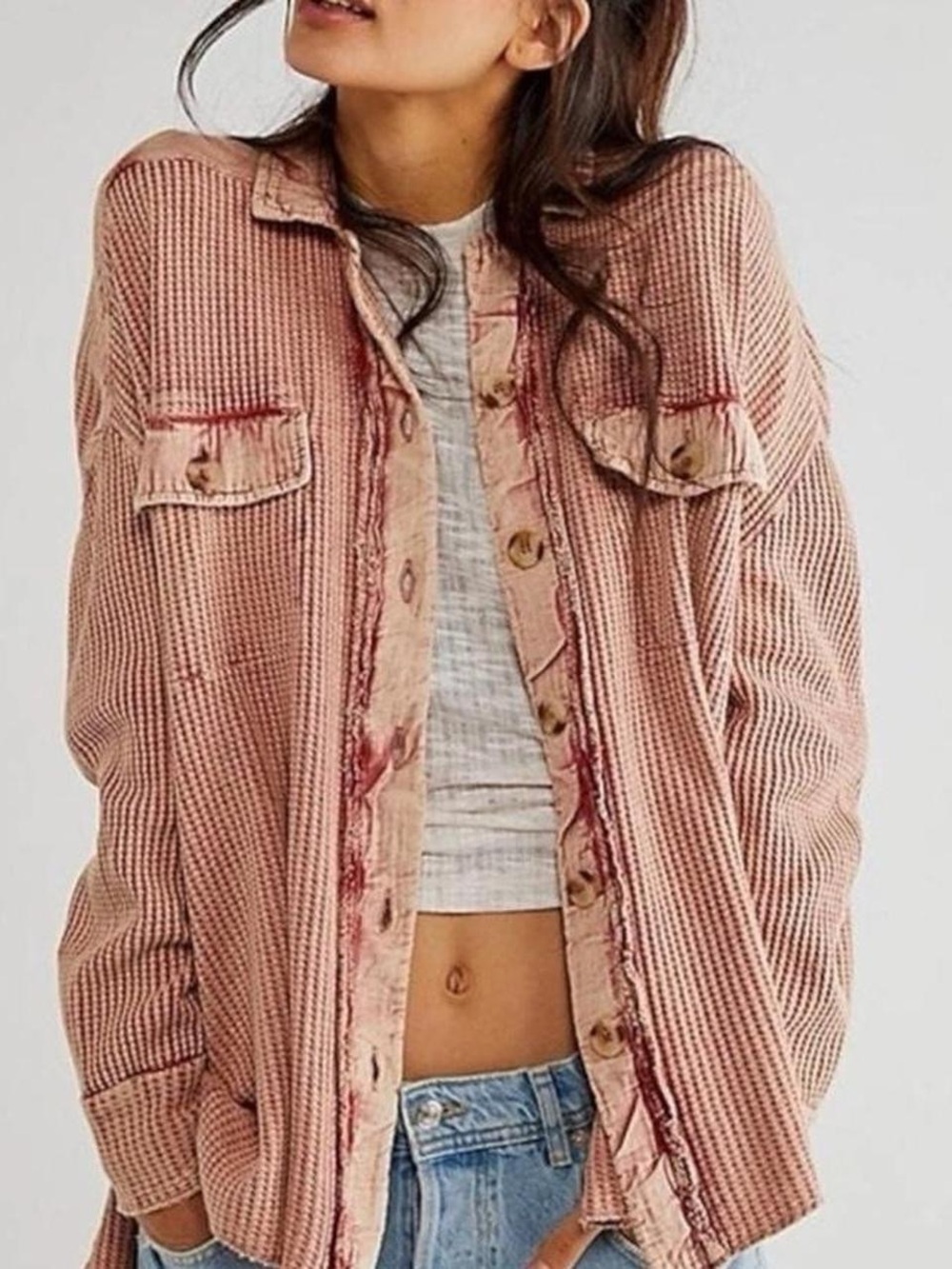 Free People FP One Scout Jacket Waffle Knit Cardigan in Rose - S